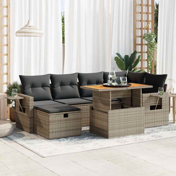 vidaXL 8-delige Loungeset met kussens poly rattan acacia grijs