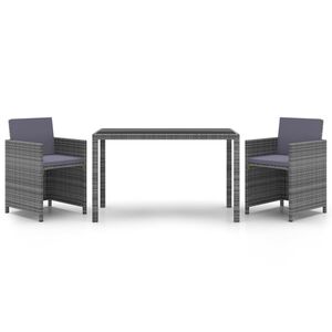 vidaXL 3-delige Tuinset met kussens poly rattan grijs