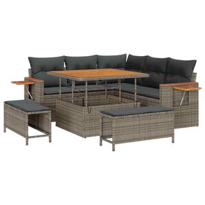 vidaXL Tuinbankenset met kussen 9 pcs Grijs poly rattan