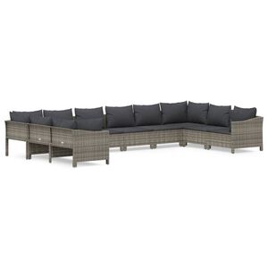 vidaXL 10-delige Loungeset met kussens poly rattan grijs