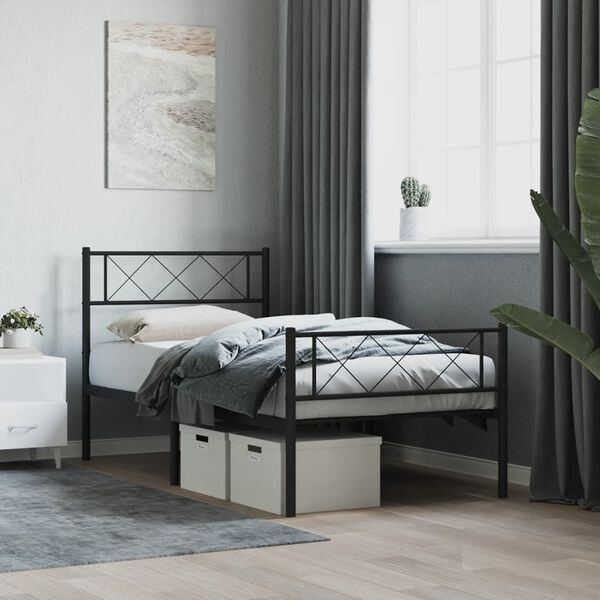 vidaXL Bedframe met hoofd- en voeteneinde metaal zwart 107x203 cm