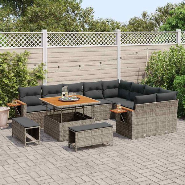 vidaXL Tuinbankenset met kussen 13 pcs Grijs poly rattan
