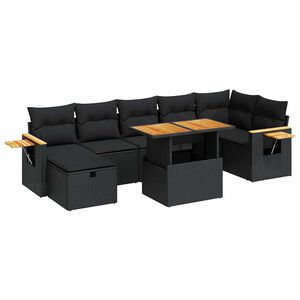 vidaXL 5-delige Loungeset met kussens poly rattan zwart