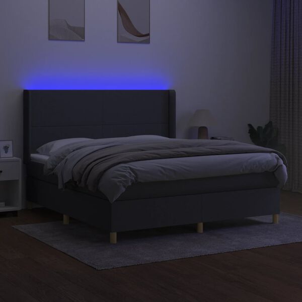 vidaXL Boxspring met matras en LED stof donkergrijs 160x200 cm