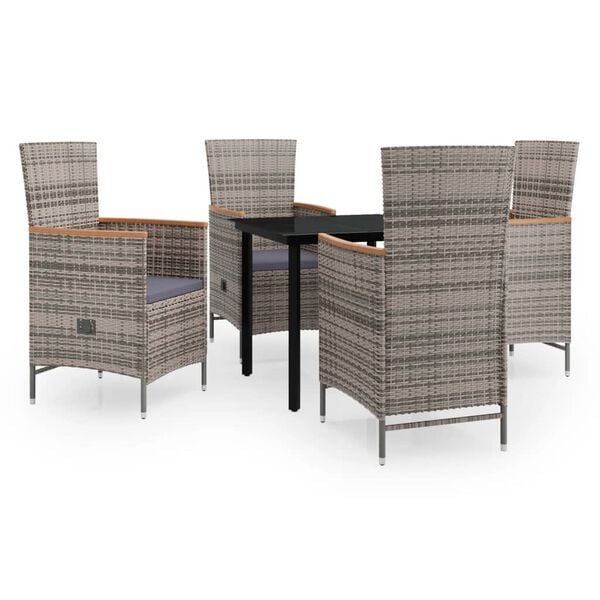 vidaXL 5-delige Tuinset met kussens grijs