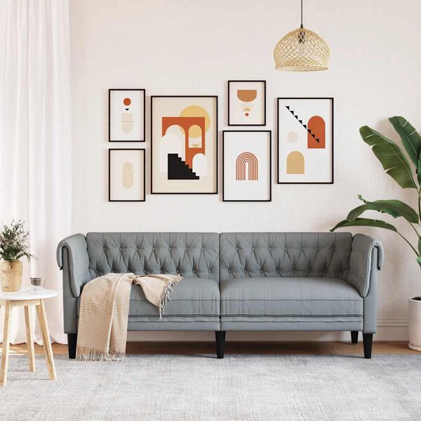 vidaXL Driezitsbank Chesterfield-stijl stof lichtgrijs
