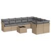 vidaXL 10-delige Loungeset met kussens poly rattan beige