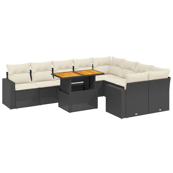 vidaXL 10-delige Loungeset met kussens poly rattan zwart