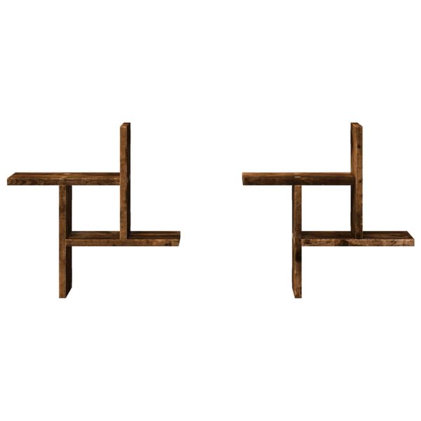 vidaXL Wandschappen 2 st 38x12x38 cm bewerkt hout gerookt eikenkleurig