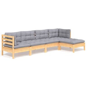 vidaXL 5-delige Loungeset met grijze kussens grenenhout