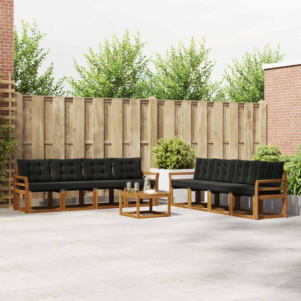 vidaXL Buiten bankenset met kussen 9 pcs Natuurlijk en Zwart