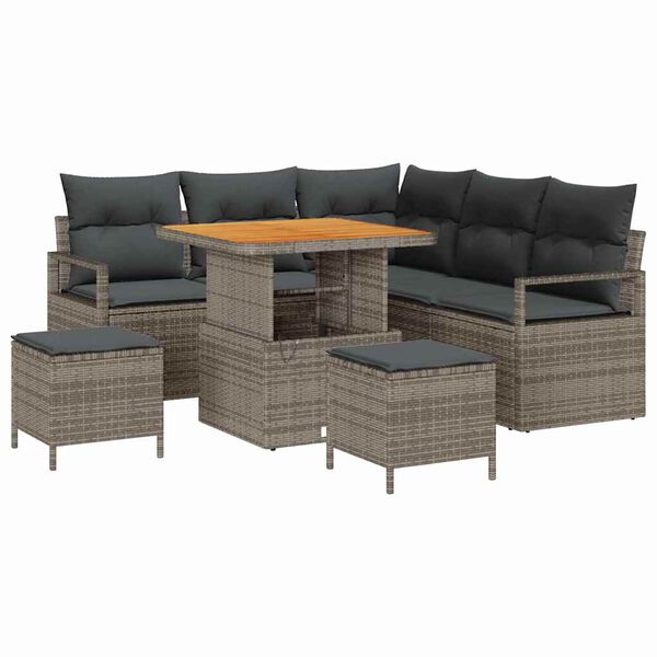 vidaXL Tuin Sofa Set met kussen 8 pcs Grijs Poly riet