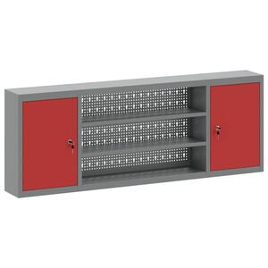 vidaXL Gereedschapskast met plank Rood en Grijs 150 x 20 x 55 cm