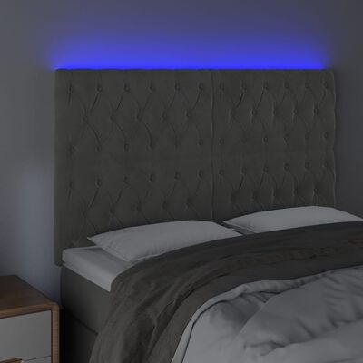 vidaXL Hoofdbord LED 144x7x118/128 cm fluweel lichtgrijs
