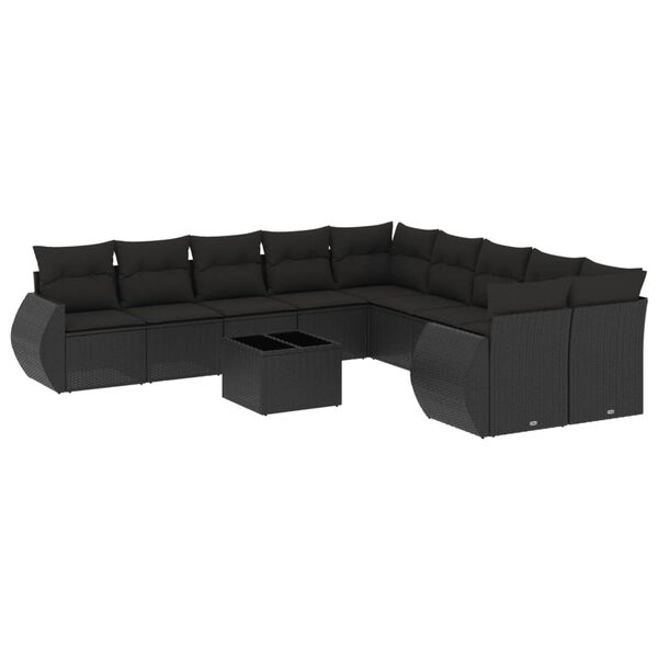 vidaXL 11-delige Loungeset met kussens poly rattan zwart