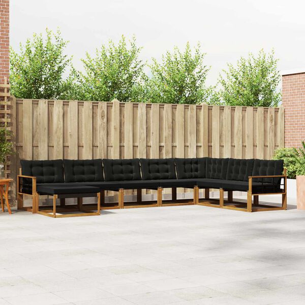 vidaXL Buiten bankenset 8 pcs Natuurlijk en Zwart Massief Acaciahout