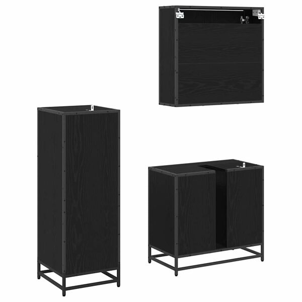 vidaXL Badkamermeubelset met lade 3 pcs Zwart Eiken Bewerkt hout