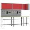vidaXL Werkkast set met plank met opslag 10 st Rood en Grijs