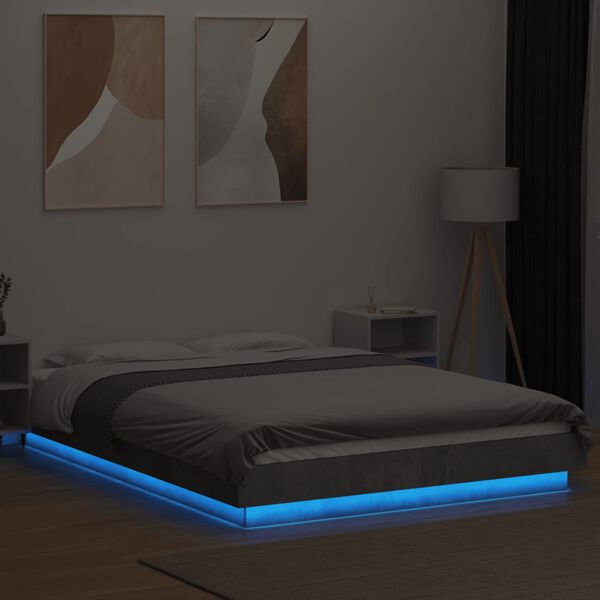 vidaXL Bedframe met LED-verlichting bewerkt hout betongrijs 120x200 cm