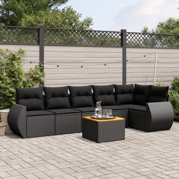 vidaXL 7-delige Loungeset met kussens poly rattan zwart