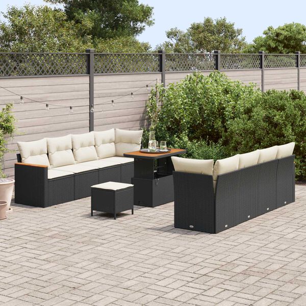 vidaXL Tuinbankenset 11 pcs Zwart poly rattan