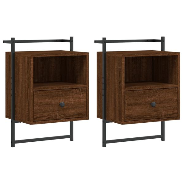 vidaXL Nachtkastjes 2 st wandgemonteerd 40x30x61 cm hout bruineiken
