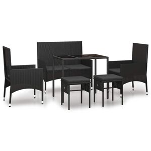 vidaXL 6-delige Loungeset met kussens poly rattan zwart