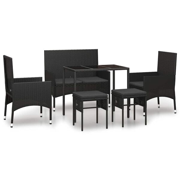 vidaXL 6-delige Loungeset met kussens poly rattan zwart