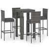 vidaXL 5-delige Tuinbarset met kussens poly rattan grijs