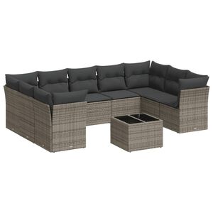 vidaXL 10-delige Loungeset met kussens poly rattan grijs