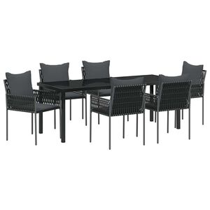 vidaXL Tuin eettafelset 7 pcs Zwart en Grijs PE Rattan