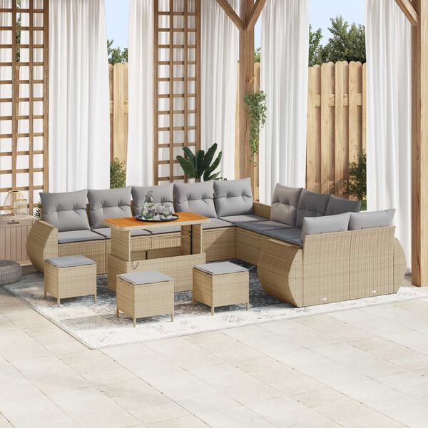 vidaXL Tuin Sofa Set met kussen met opslag 14 pcs beige en lichtgrijs