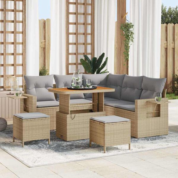 vidaXL Tuinbankenset met kussen 9 pcs Beige en Licht Grijs poly rattan