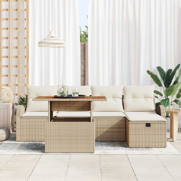 vidaXL Tuinbankenset met kussen met opslag 6 pcs Beige poly rattan