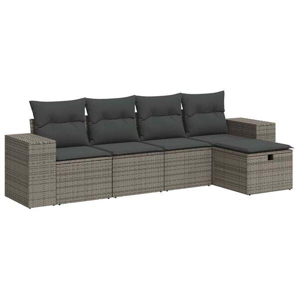 vidaXL 5-delige Loungeset met kussens poly rattan grijs