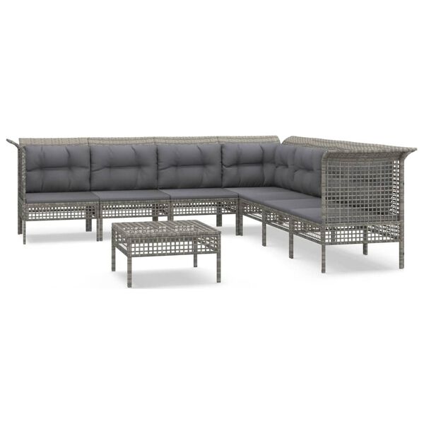 vidaXL 8-delige Loungeset met kussens poly rattan grijs