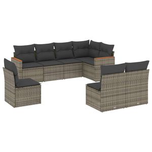 vidaXL 8-delige Loungeset met kussens poly rattan grijs