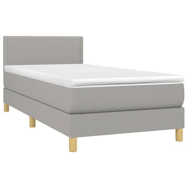 vidaXL Boxspring met matras en LED stof lichtgrijs 90x200 cm
