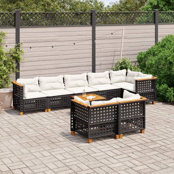 vidaXL 9-delige Loungeset met kussens poly rattan zwart