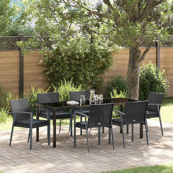 vidaXL Tuin eettafelset 7 pcs Zwart en Grijs PE Rattan