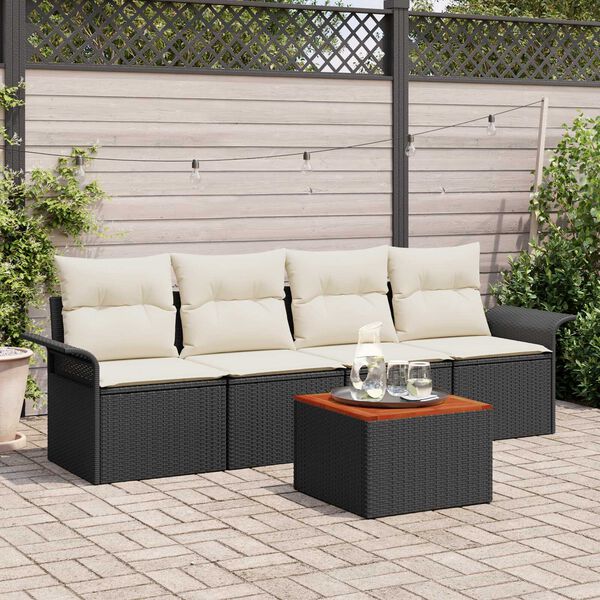 vidaXL Tuinbankenset met kussen 5 pcs Zwart poly rattan
