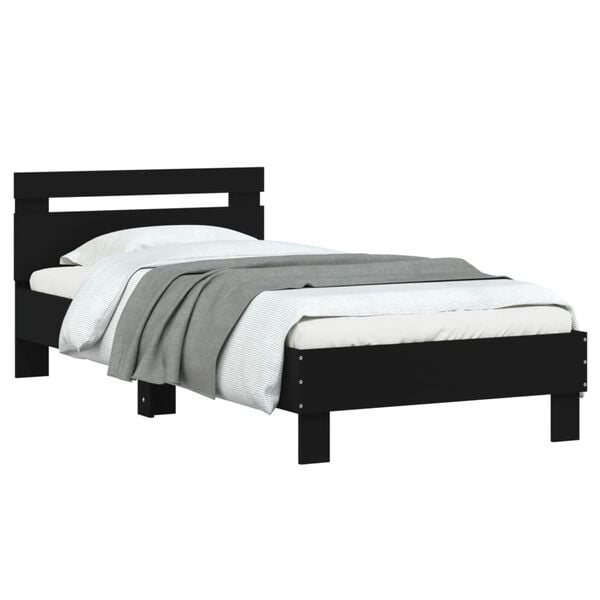 vidaXL Bedframe met hoofdbord bewerkt hout zwart 75x190 cm