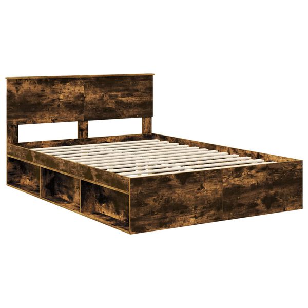vidaXL Bedframe met hoofdeinde Gerookt eiken 150 x 200 cm Bewerkt hout