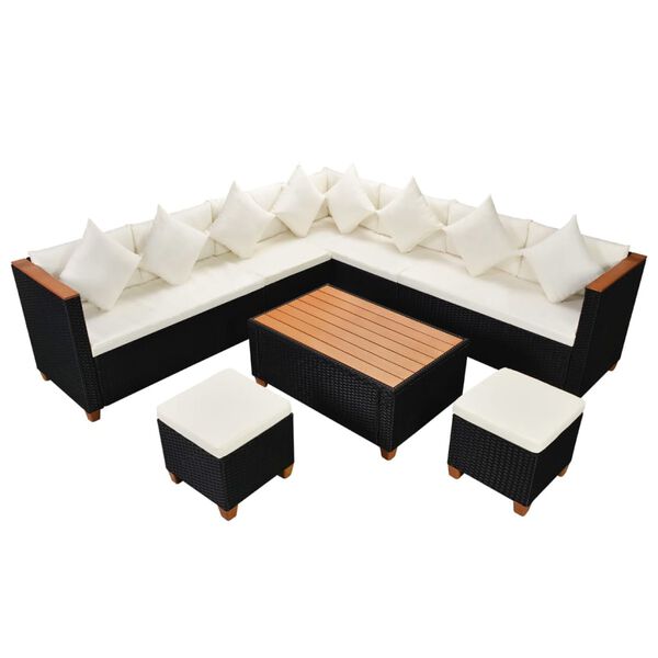 vidaXL 7-delige Loungeset met kussens poly rattan zwart