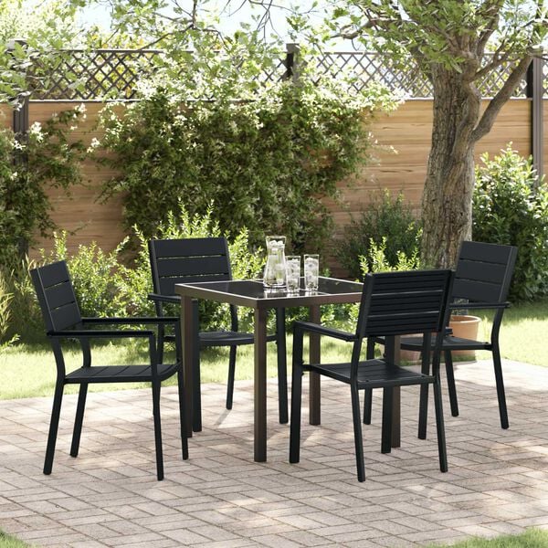 vidaXL Tuin eettafelset 5 pcs Zwart Gepoedercoat staal