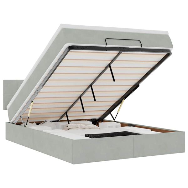 vidaXL Ottoman bed met matras 140x190cm fluweel lichtgrijs
