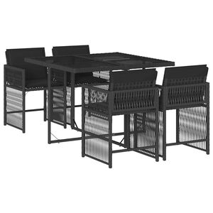 vidaXL 5-delige Tuinset met kussens poly rattan zwart
