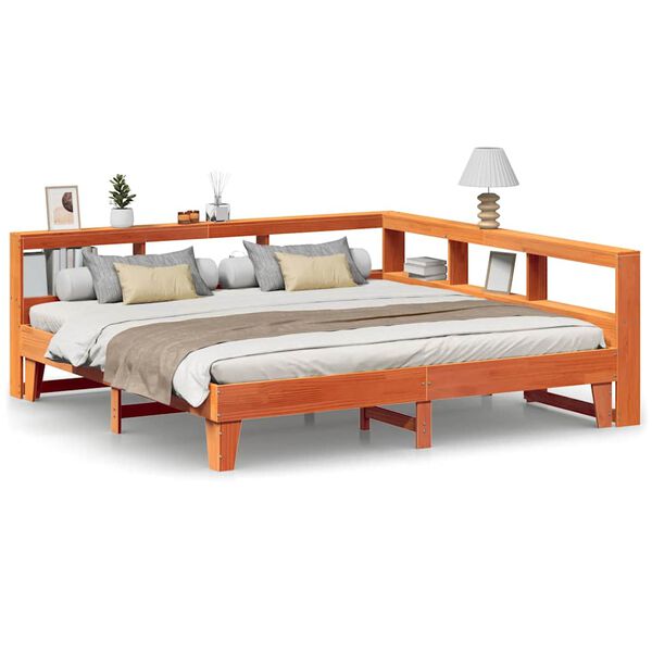 vidaXL Bed met boekenkast zonder matras grenenhout wasbruin 180x200 cm