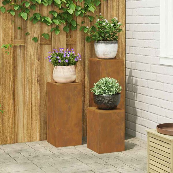 vidaXL Plantenstandaard 3 pcs Roestig Cortenstaal
