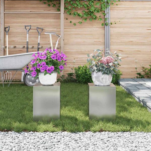 vidaXL Plantenstandaard 2 pcs Zilver 24 x 24 x 35 cm